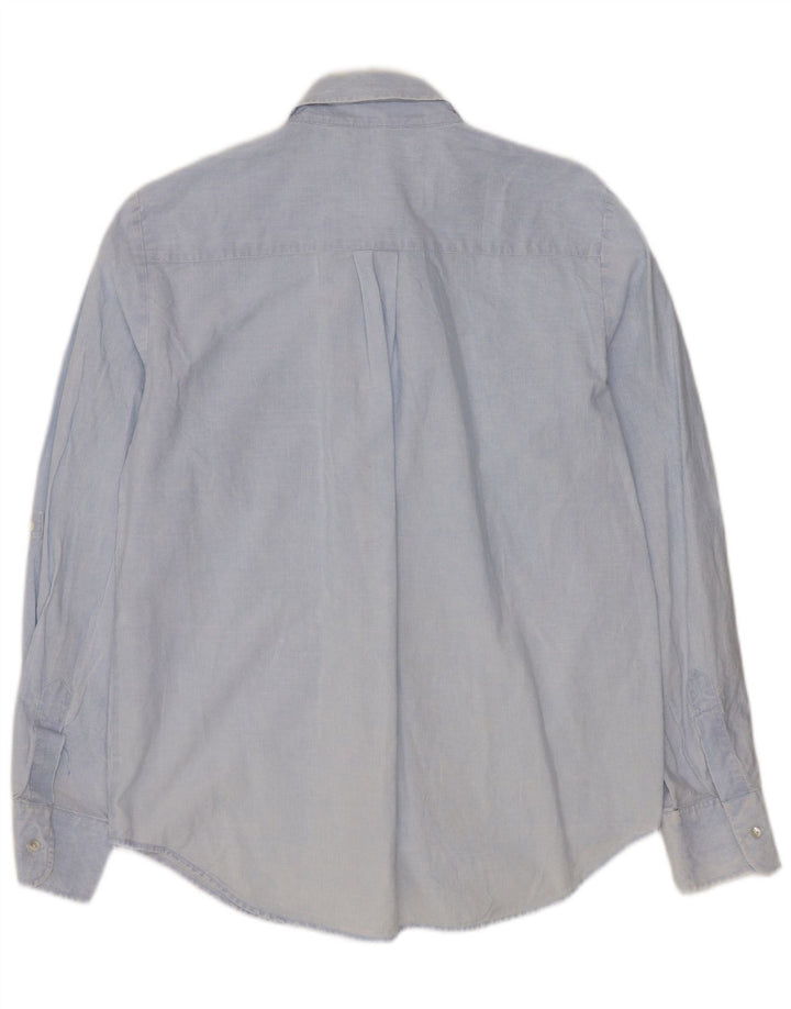 ZARA Damen-Hemd UK 14 Mittelblaue Nadelstreifen-Baumwolle
