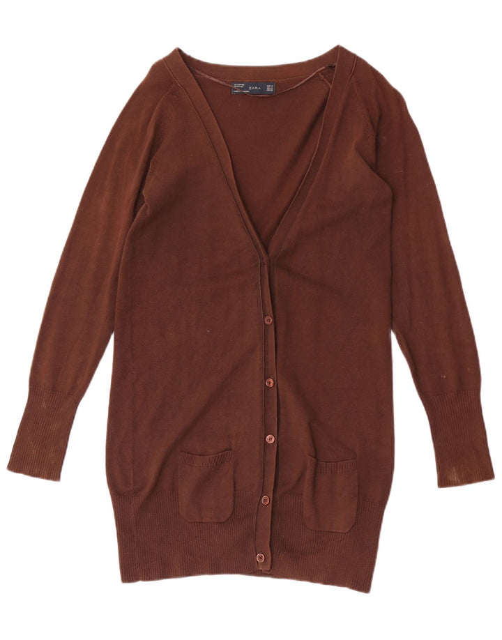 Zara Damen-Cardigan-Pullover UK 12 Mittelbraune Baumwolle
