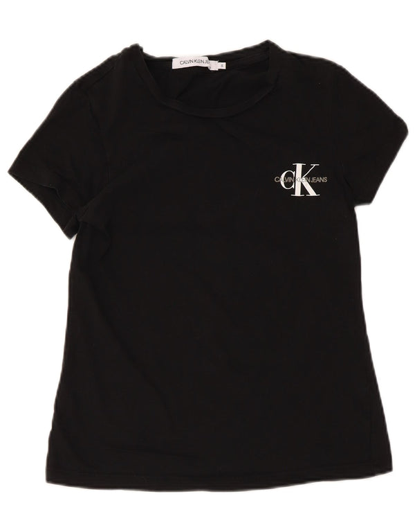 Calvin Klein Jeans Damen Grafik T-Shirt Top UK 8 Small Schwarz