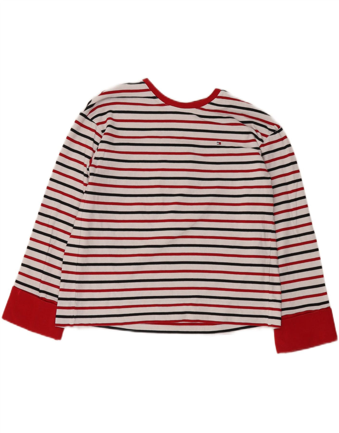 Tommy Hilfiger Damen Crop Oversized Top Langarm UK 6 XS Weiß gestreift