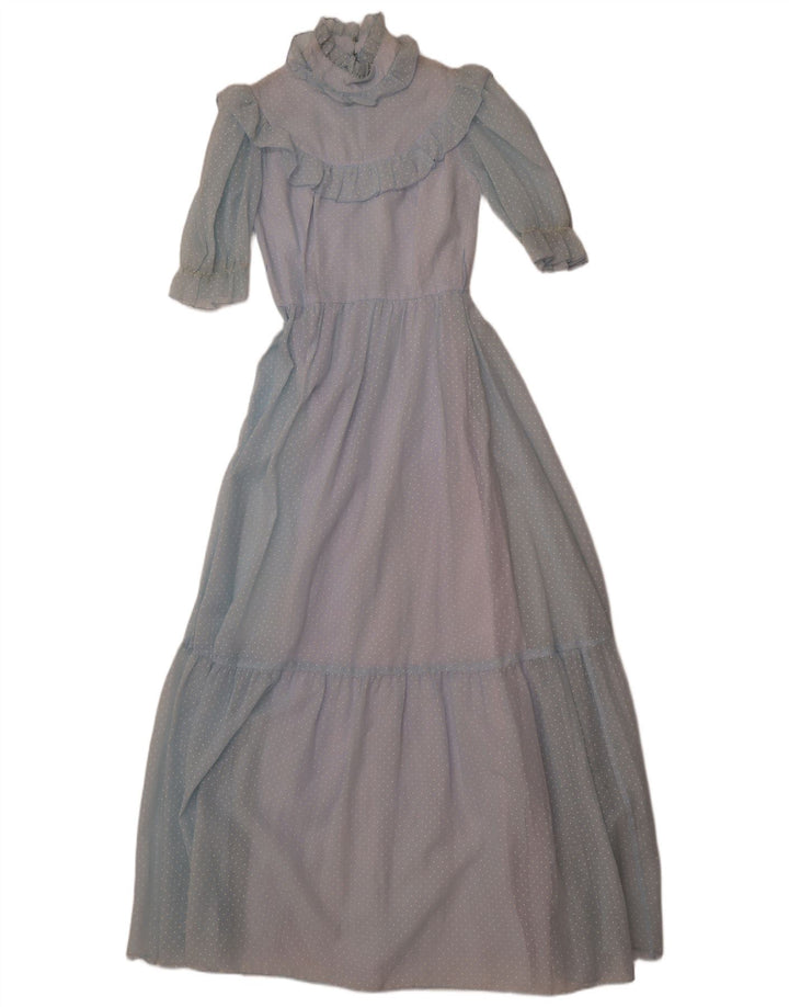 JOHN BENTLEY Damen Maxikleid mit Rüschen vorne UK 12 Mittelblau gepunktet