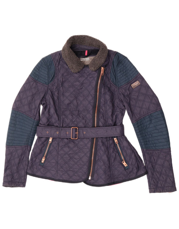 Superdry Damen Steppjacke UK 14 Medium Marineblau Colourblock Nylon