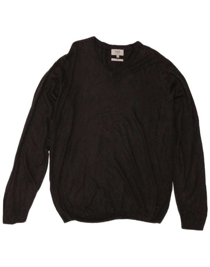 Marks & Spencer Herren-Pullover mit V-Ausschnitt, XL, schwarzes Acryl