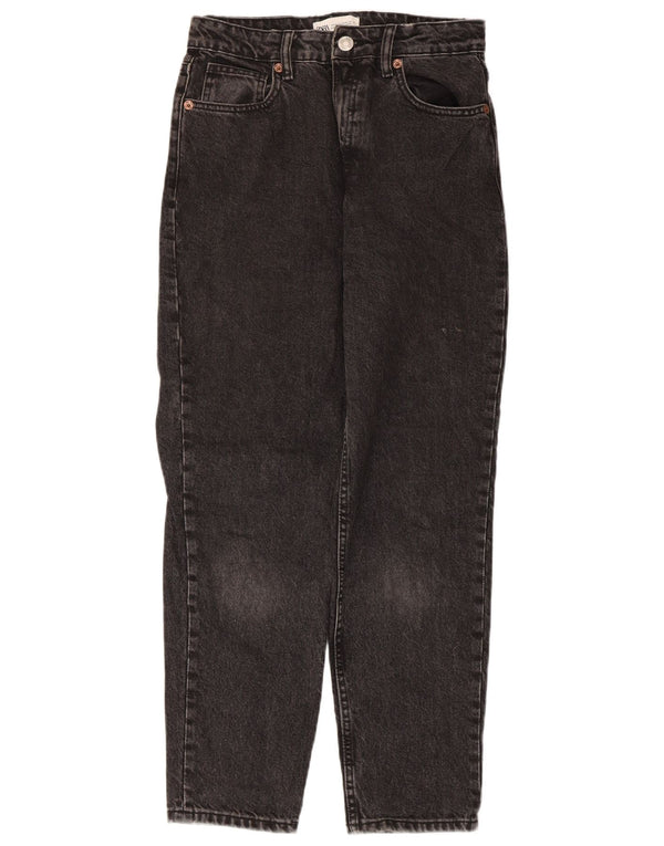Zara Damen High Waist Tapered Jeans EU 38 Small W28 L27 Schwarze Baumwolle