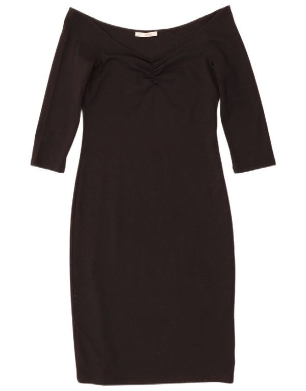 Zara Damen Trafaluc 3/4-Ärmel schulterfreies Kleid UK 10 Small Schwarz