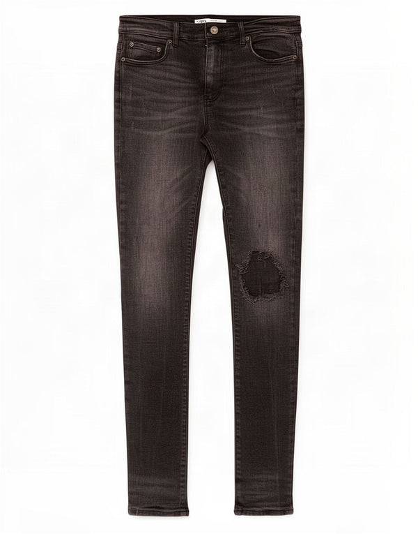 Zara Damen Distressed Skinny Jeans EU 42 Large W32 L33 Schwarze Baumwolle