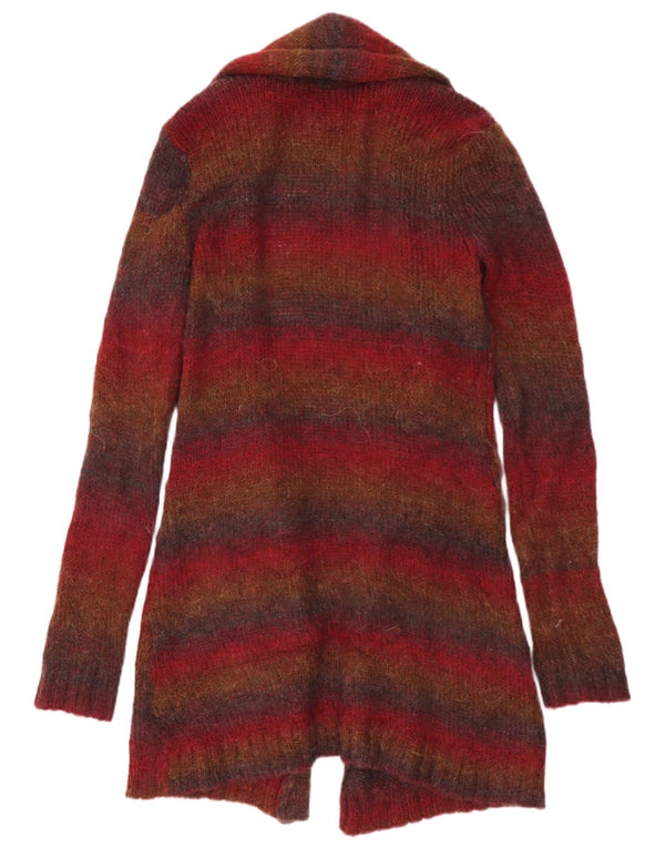 Quiksilver Damen-Longline-Cardigan-Pullover UK 14 Mittleres Burgunderrot gestreift
