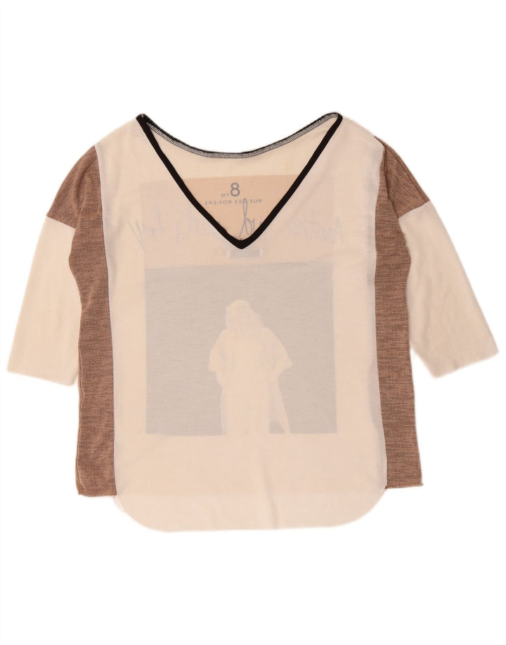 Zara Damen-Oberteil mit Grafik, übergroß, 3/4-Ärmel, UK 10, Größe S, Weiß