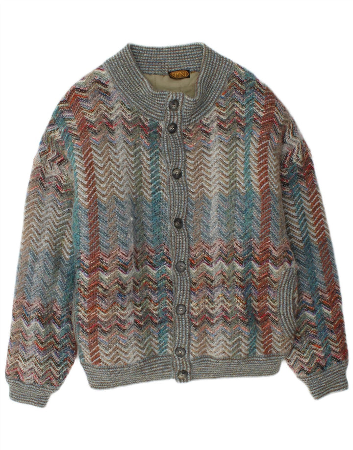 Vintage Herren Strick Bomberjacke IT 50 Große mehrfarbige Chevron Wolle