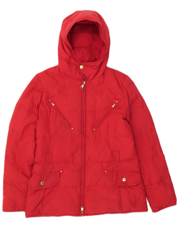 Ralph Lauren Wattierte Damenjacke mit Kapuze, UK 12, Mittelrot, Polyester
