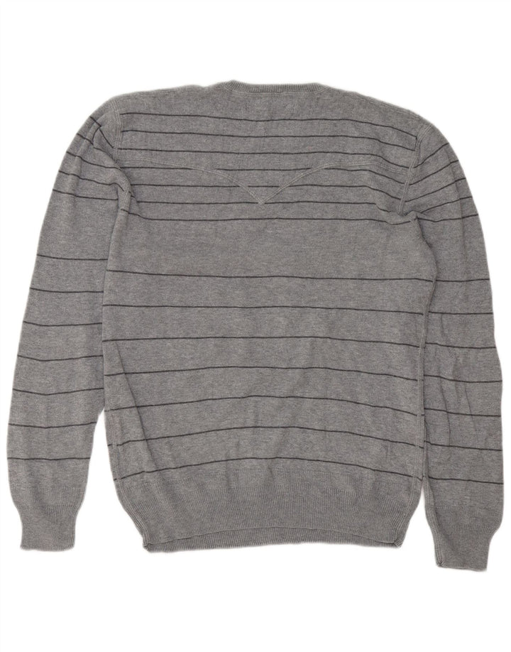 Levi's Herren-Pullover mit Rundhalsausschnitt, mittelgrau, gestreift, Baumwolle