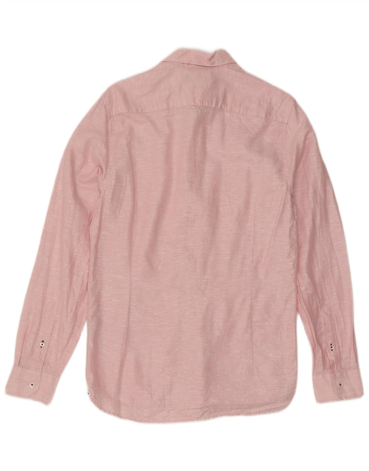 Ted Baker Herrenhemd, Größe 2, klein, rosa geflecktes Leinen