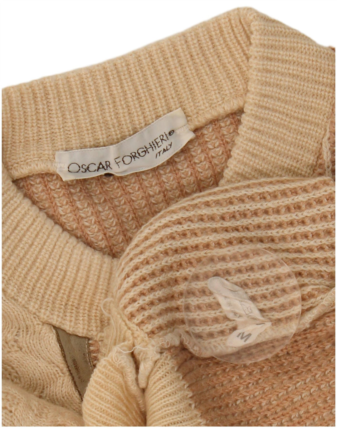 Oscar Forghieri Herren-Pullover mit Rundhalsausschnitt, mittelbeige gestreifte Wolle