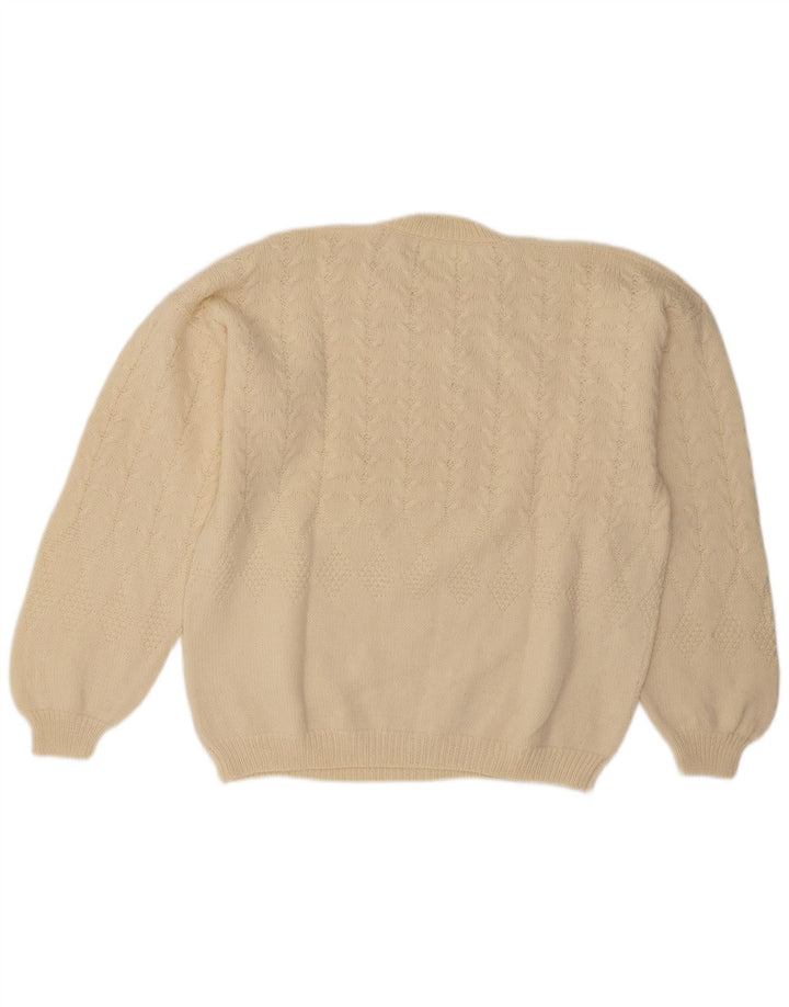 Vintage Herren-Pullover mit Rundhalsausschnitt, groß, gebrochenes Weiß