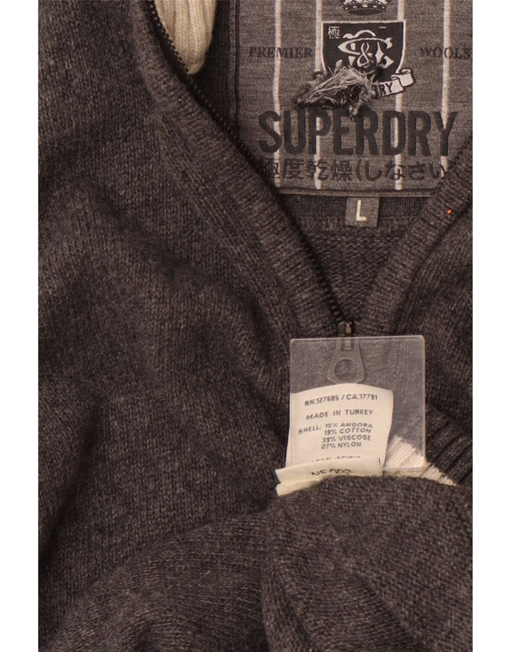 SUPERDRY Herren-Pullover mit Reißverschluss am Hals, große graue Viskose