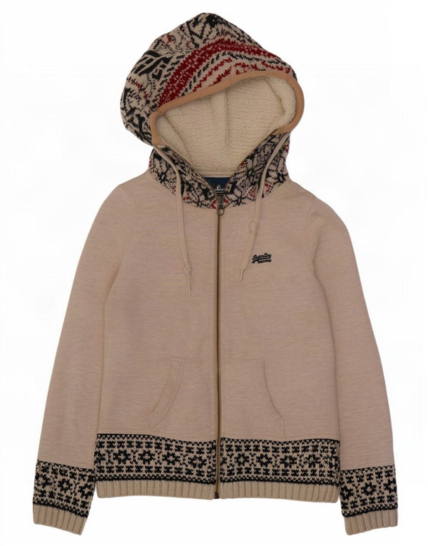 Superdry Damen-Cardigan mit Kapuze, UK 18, XL, Beige, Fair-Isle-Acryl