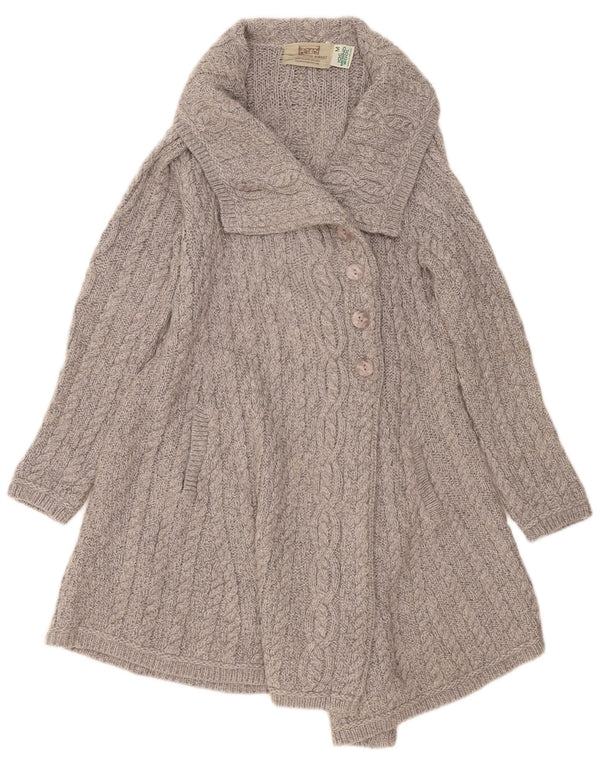 Aran Crafts Damen-Longline-Cardigan-Pullover UK 12 Mittelgraue Merinowolle
