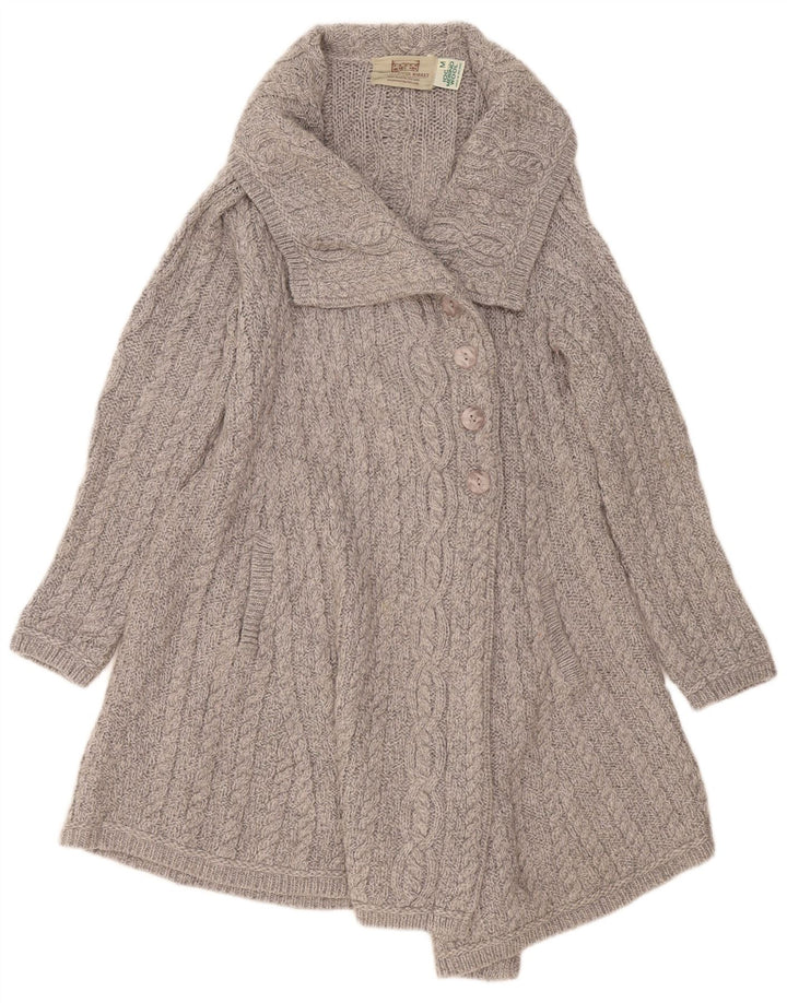 Aran Crafts Damen-Longline-Cardigan-Pullover UK 12 Mittelgraue Merinowolle