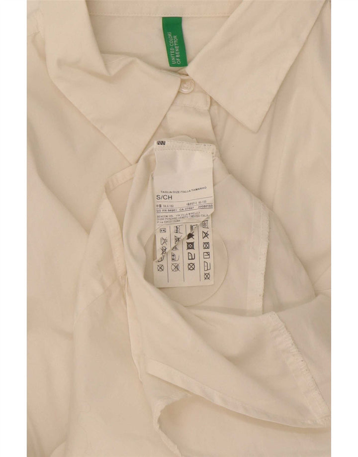 Benetton Damen-Hemd UK 10 Small aus weißer Baumwolle