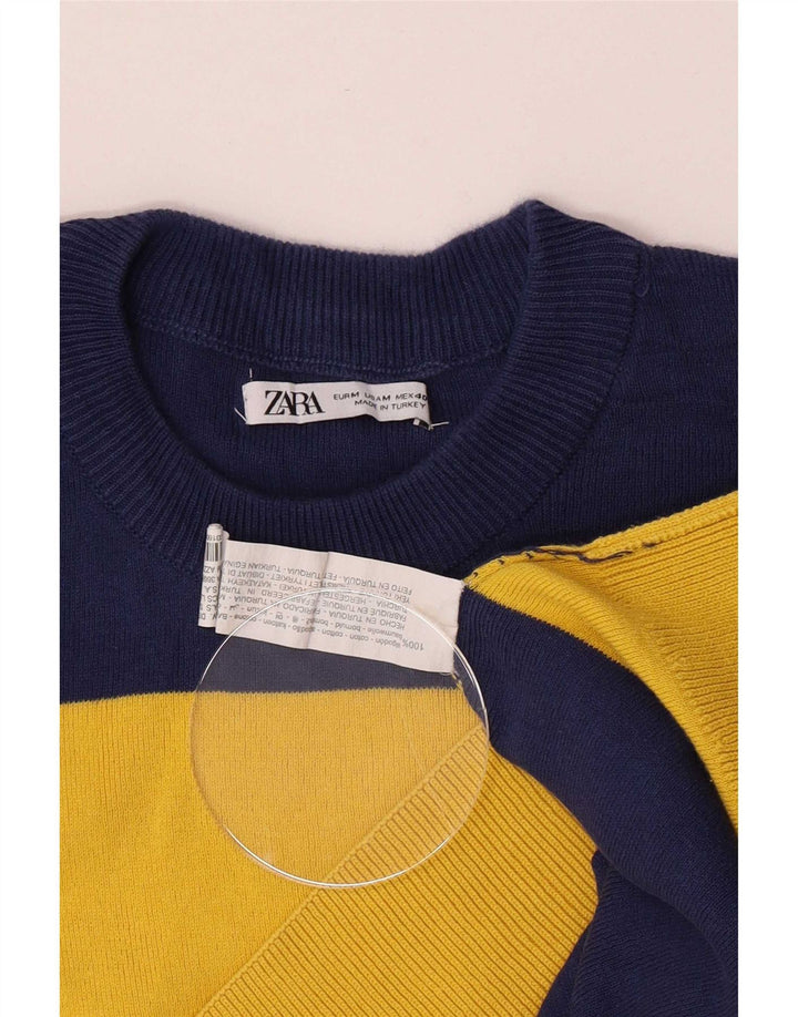 Zara Herren-Pullover mit Rundhalsausschnitt, mittelgroß, mehrfarbig, gestreift, Baumwolle