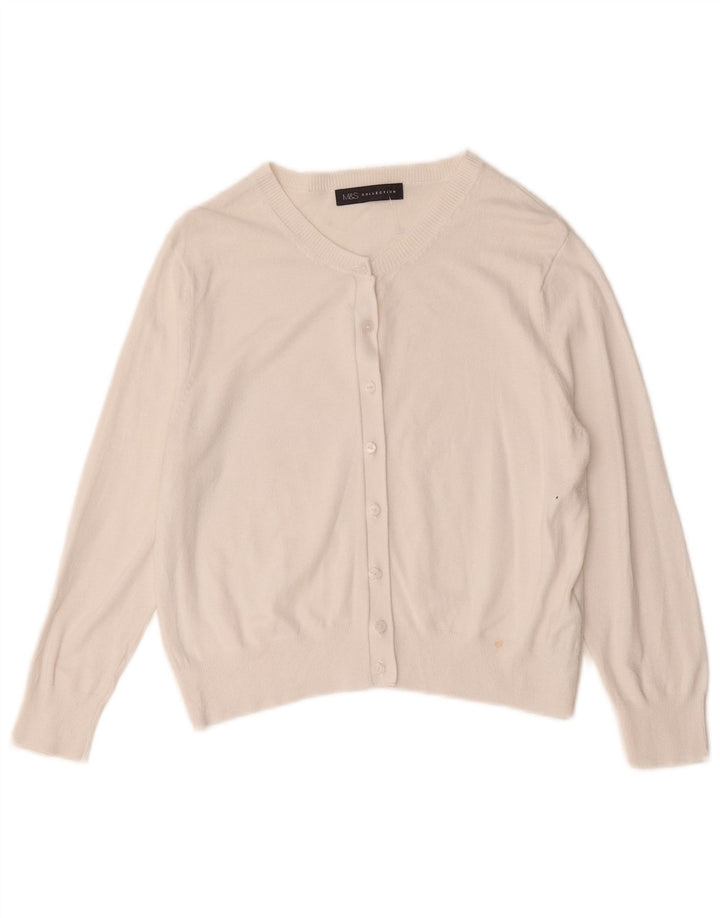 Marks & Spencer Damen-Cardigan mit 3/4-Ärmeln, bauchfrei, Gr. 12, Mittelweiß