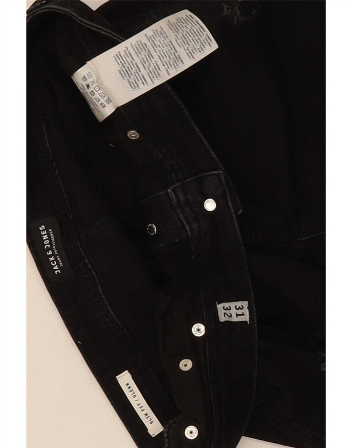 Jack & Jones Herren GLENN Distressed Slim Jeans W31 L32 Schwarze Baumwolle