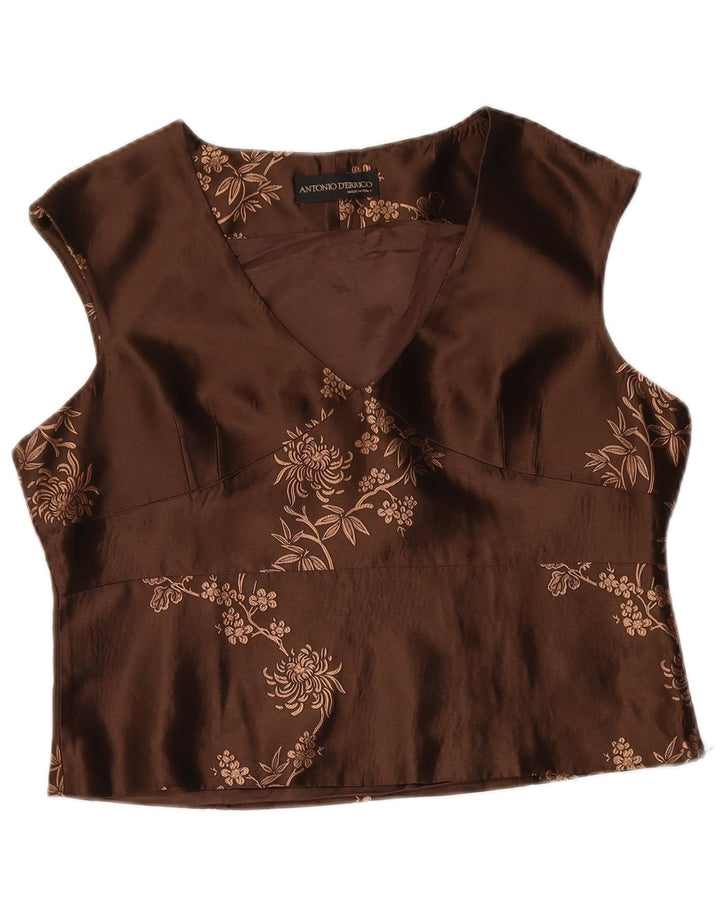 ANTONIO D'ERRICO Damen Crop Bluse Top UK 16 Large Brown Floral