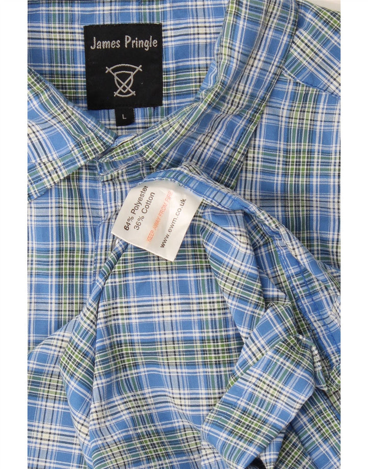 James Pringle Herren-Kurzarmhemd, groß, blau kariert, Polyester