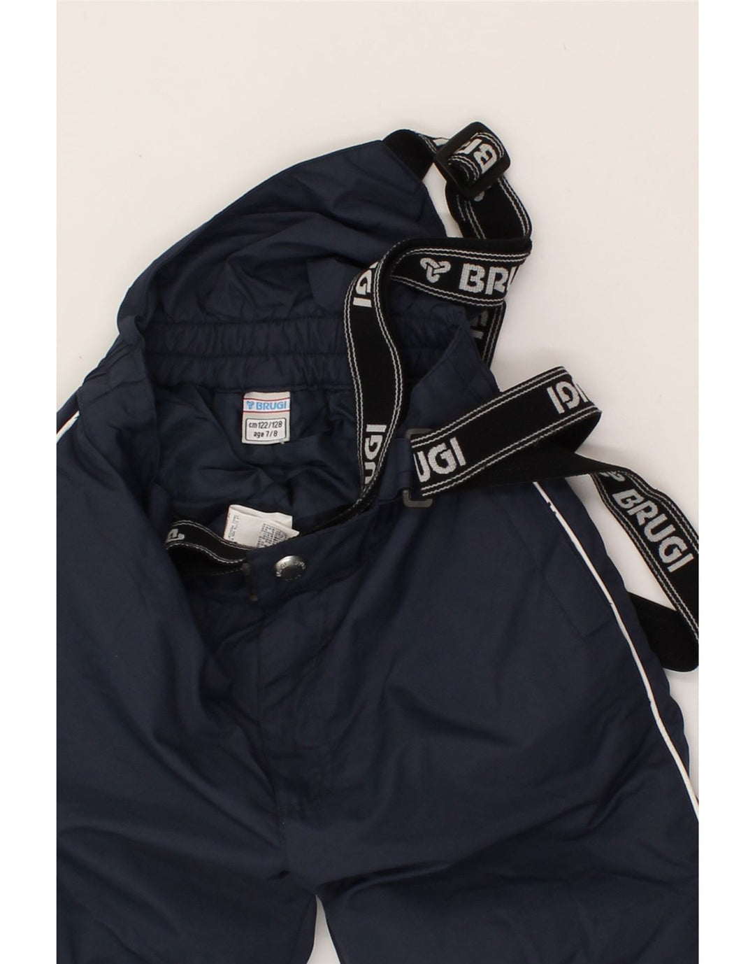 BRUGI Boys Graphic Dungarees Ski Trousers 7-8 Years  Navy Blue Polyester Vintage Brugi and Second-Hand Brugi from Messina Hembry 