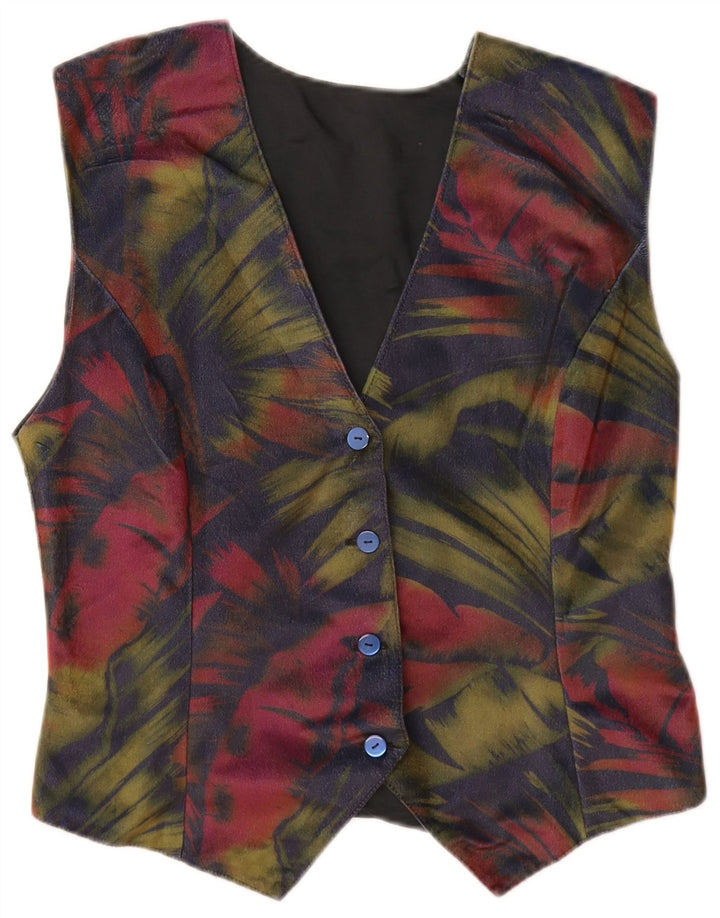 VINTAGE Damen Weste UK 12 Medium Marineblau geblümt