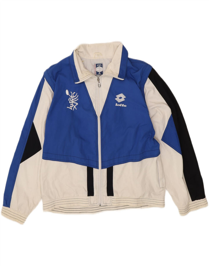 Lotto Herren-Trainingsanzug mit grafischem Oberteil, groß, blau, Farbblock-Polyester