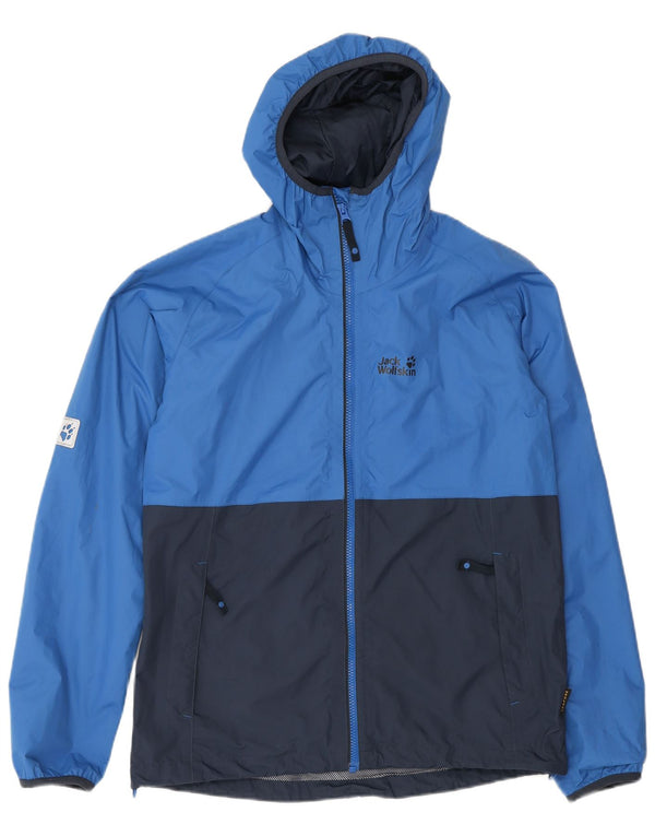 Jack Wolfskin Regenjacke für Jungen, 15–16 Jahre, blaues Colourblock-Polyamid