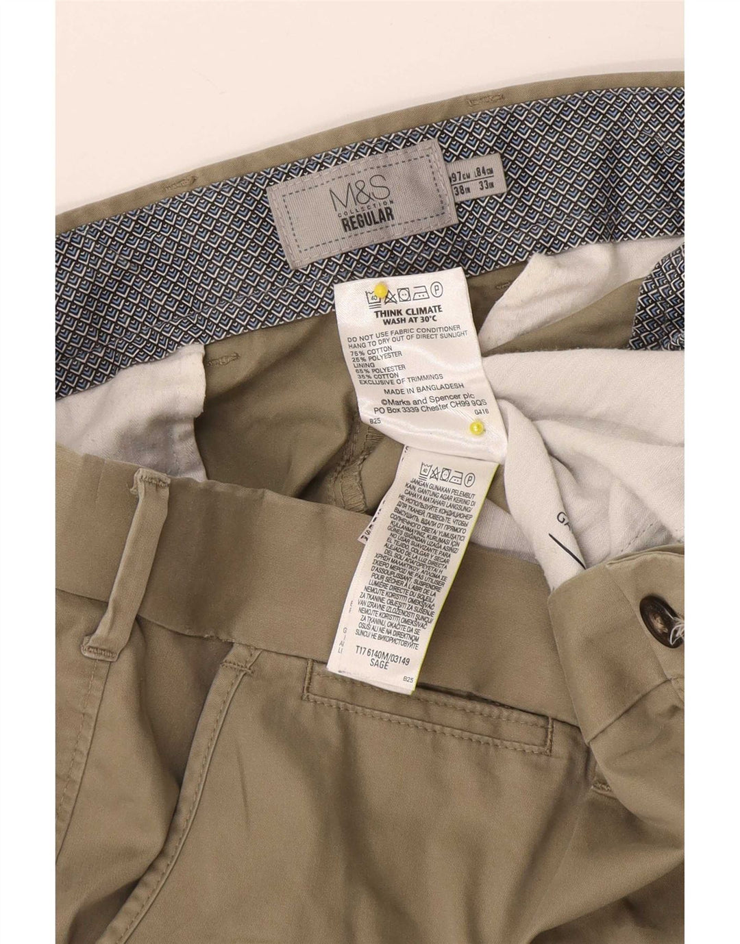 Marks & Spencer Herren-Chinohose, normal, W38, L33, Beige, Baumwolle