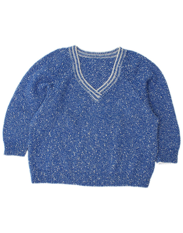 VINTAGE Damen Pullover mit lockerer Passform und V-Ausschnitt, UK 14, mittelblau gefleckt