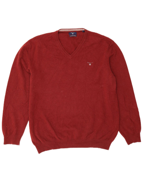 Gant Herren-Pullover mit V-Ausschnitt, 3XL, Burgunderrot, Merinowolle