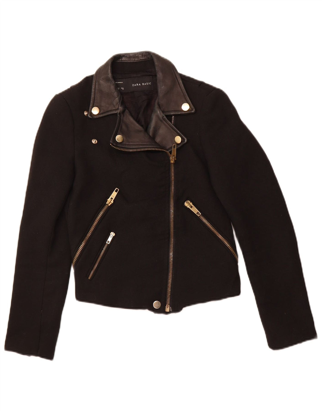 ZARA Damen Crop Bikerjacke UK 6 XS Schwarz Polyester