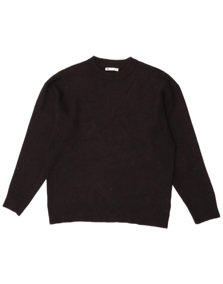 Zara Herren-Pullover mit Rundhalsausschnitt, mittlere schwarze Viskose