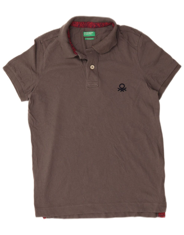 Benetton Mens Muscle Fit Polo Shirt Medium Grey Cotton