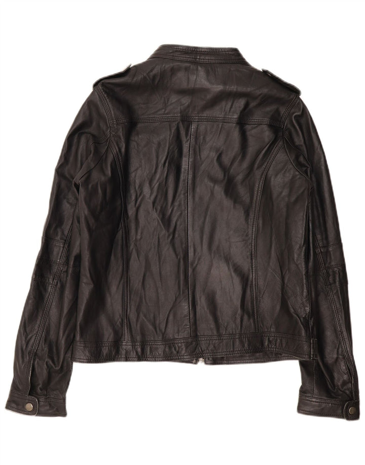 PIMKIE Damen Basic Leder Racer Jacke UK 16 Large Schwarzes Leder