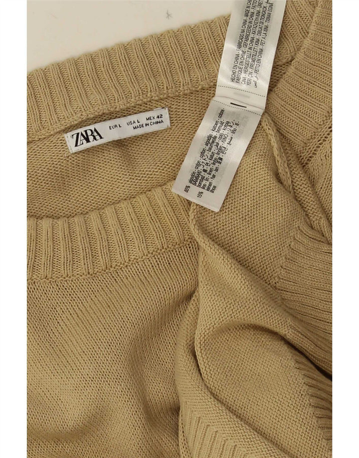 Zara Herren-Pullover mit Rundhalsausschnitt, groß, beige Baumwolle