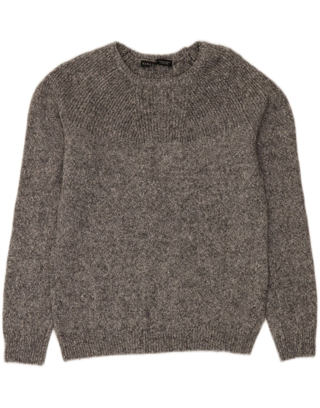 Zara Herren-Pullover mit U-Boot-Ausschnitt, mittelgrau gesprenkelte Wolle