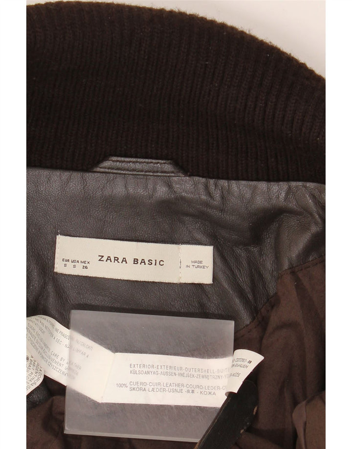 Zara Damen Lederjacke UK 10 Kleines braunes Leder