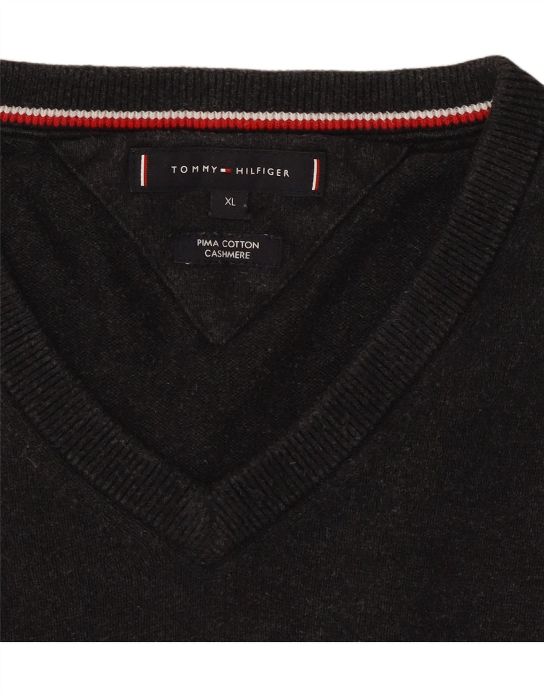 TOMMY HILFIGER Herren-Pullover mit V-Ausschnitt, XL, graue Baumwolle