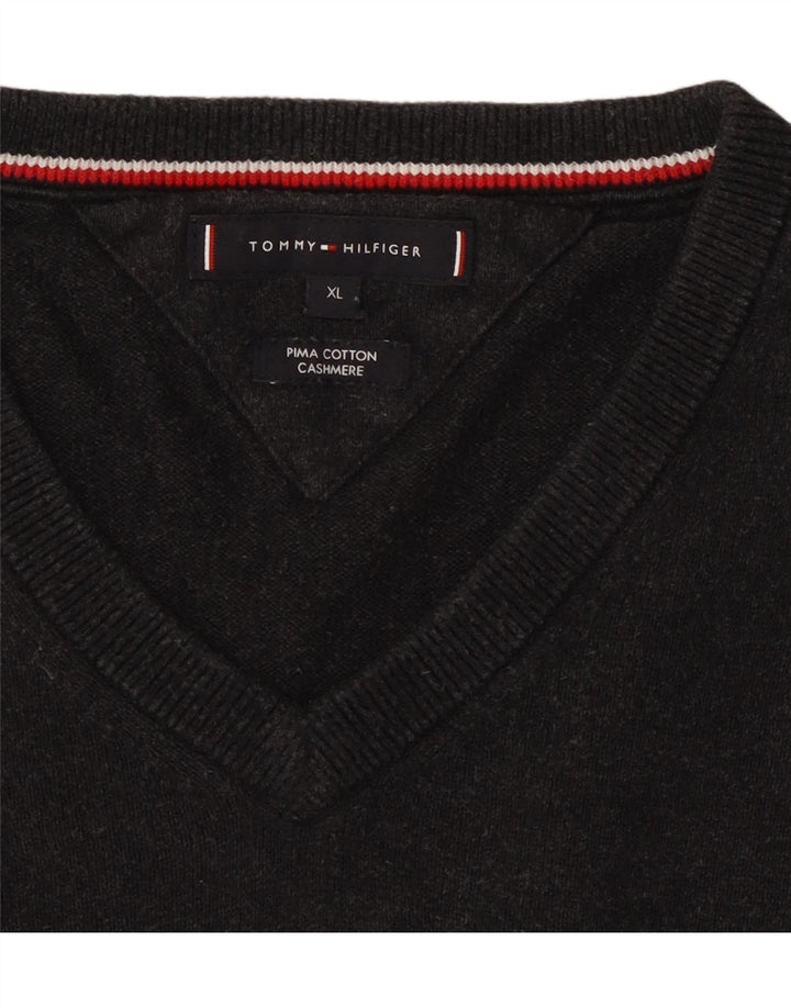 TOMMY HILFIGER Herren-Pullover mit V-Ausschnitt, XL, graue Baumwolle