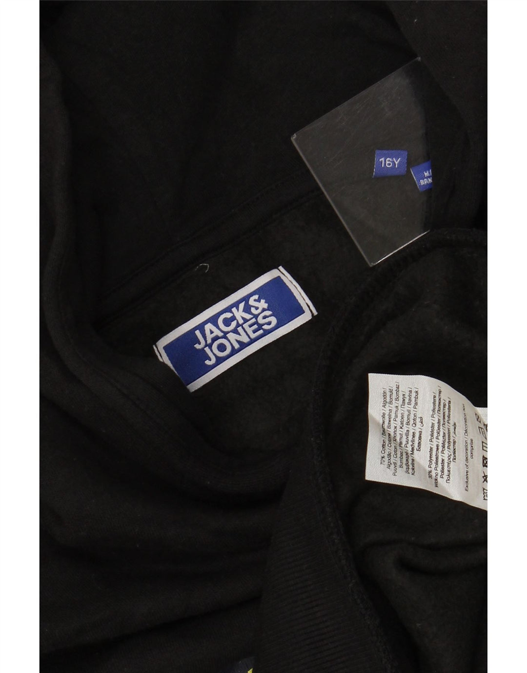 JACK & JONES Kapuzenpullover mit Grafik für Jungen, 15–16 Jahre, schwarze Baumwolle