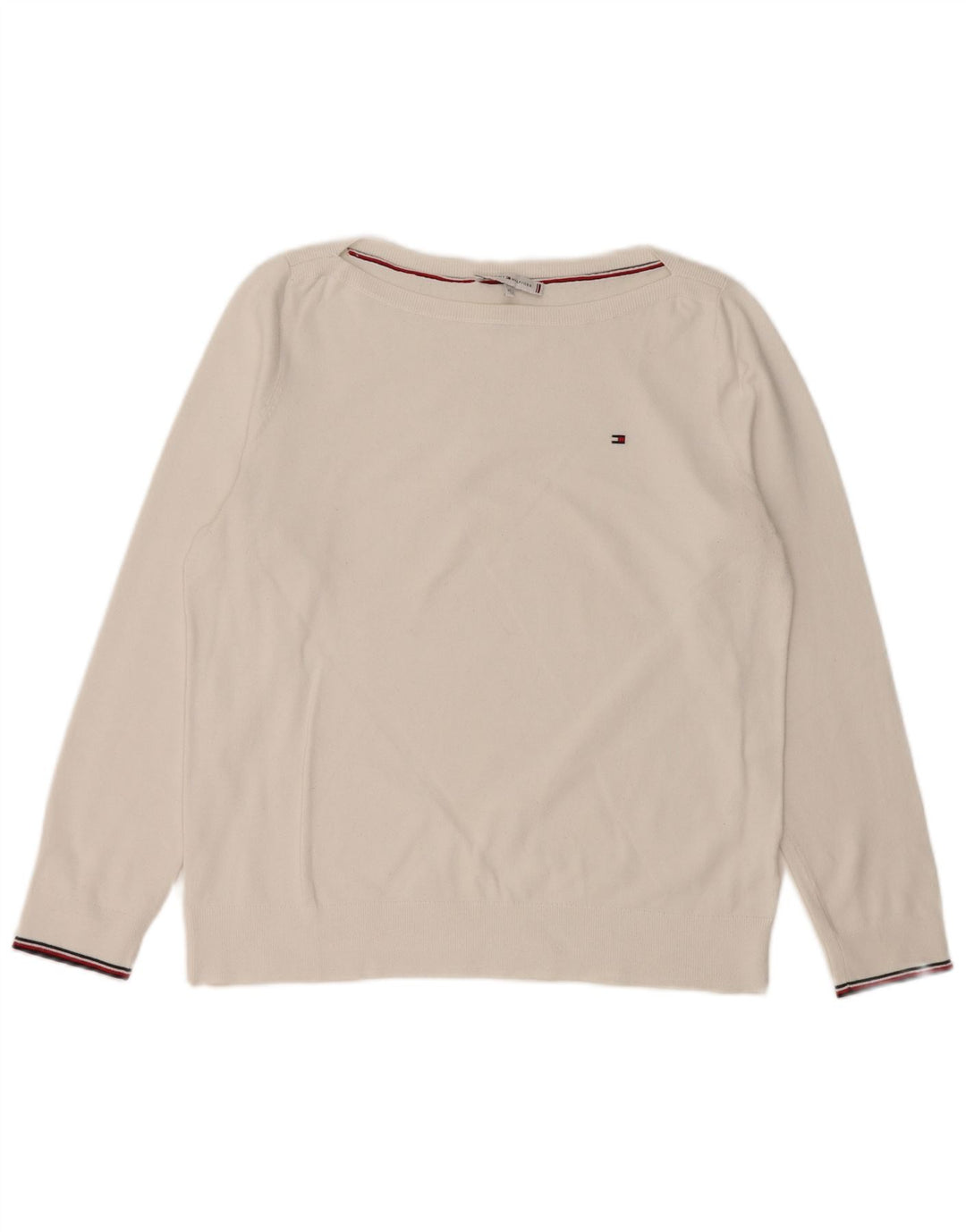 TOMMY HILFIGER Damen-Pullover mit U-Boot-Ausschnitt, Gr. 14, Mittelweiß
