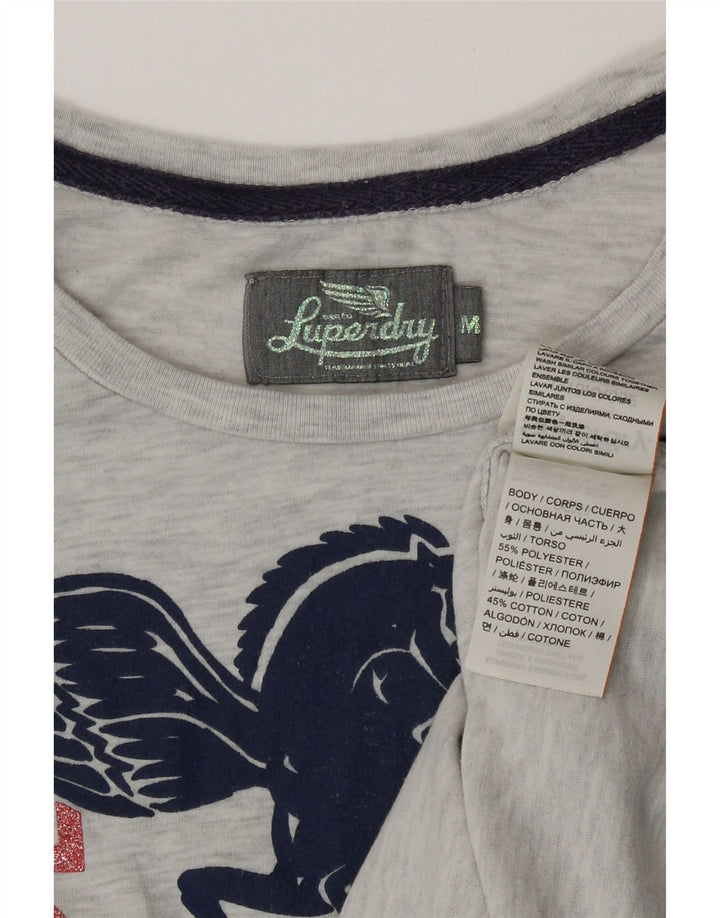 Superdry Damen Grafik-T-Shirt-Oberteil UK 12 Mittelgrau meliertes Polyester