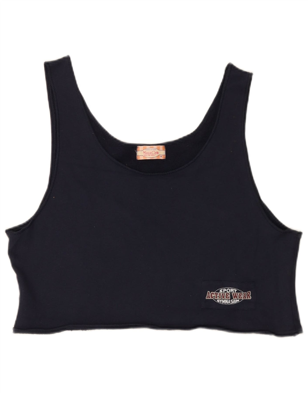 Vintage Damen Crop Weste Top UK 14 Medium Marineblau Baumwolle