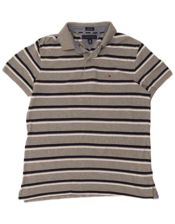 Tommy Hilfiger Herren-Poloshirt mit individueller Passform, groß, grau gestreift, Baumwolle