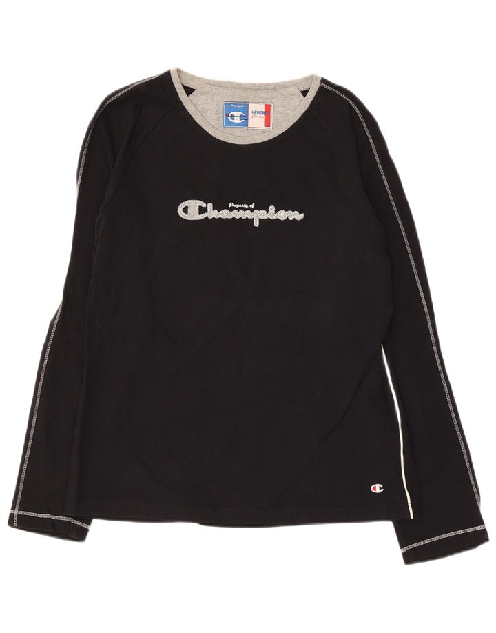CHAMPION Damen Graphic Top Langarm UK 14 Large Schwarz